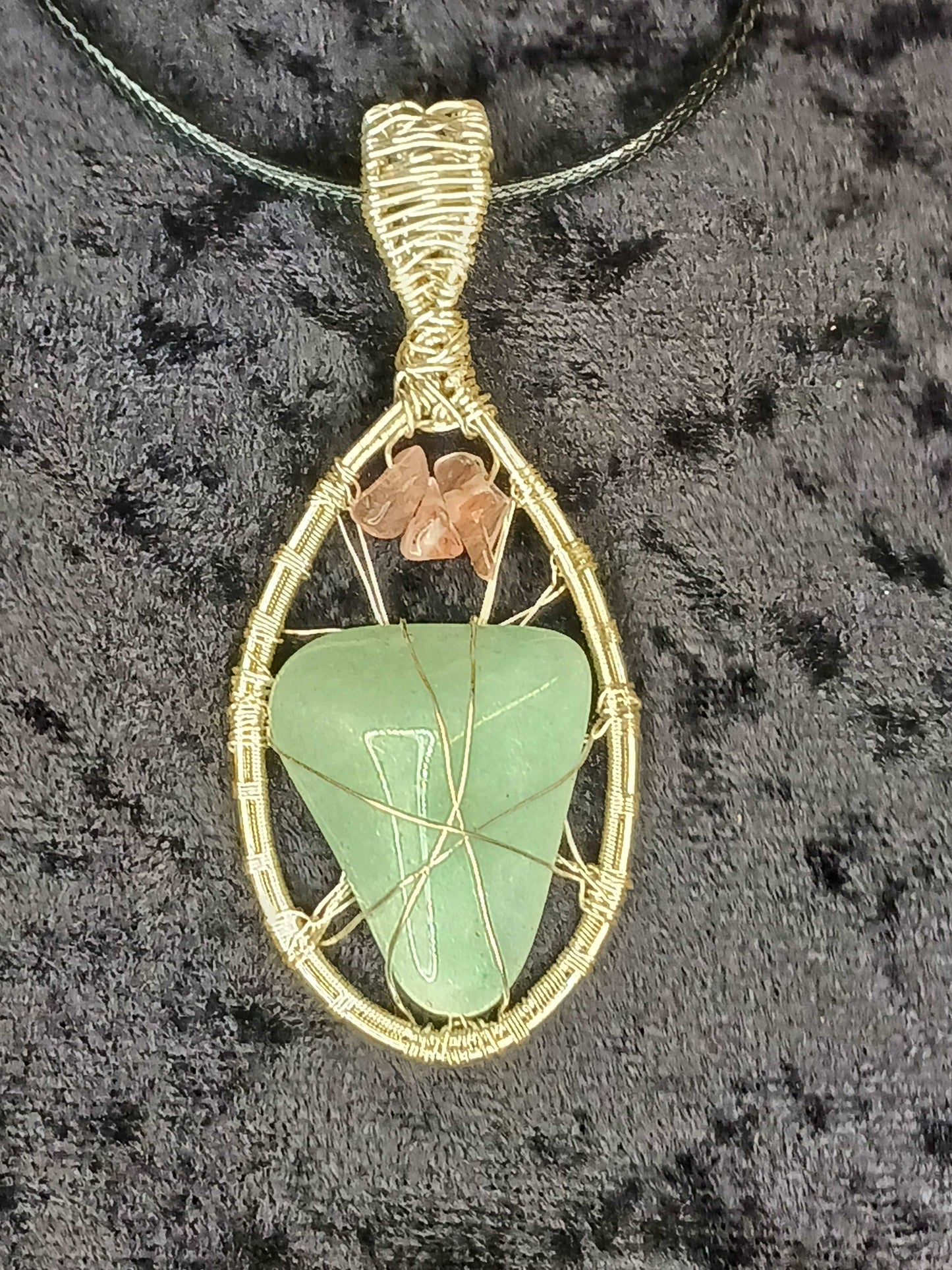 The Sea Princess - Green Aventurine crowned with Rose Quartz Pendant