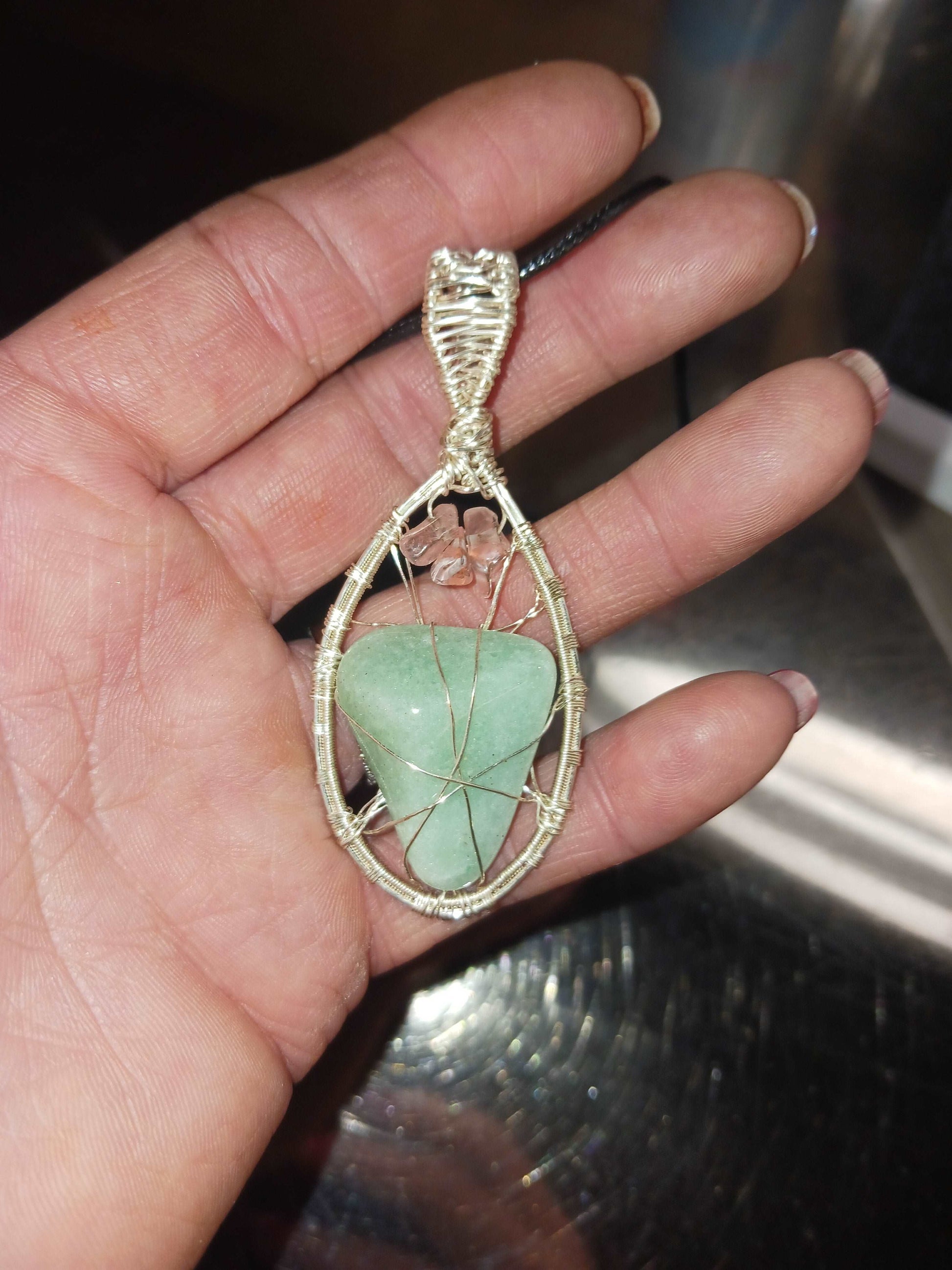 The Sea Princess - Green Aventurine crowned with Rose Quartz Pendant