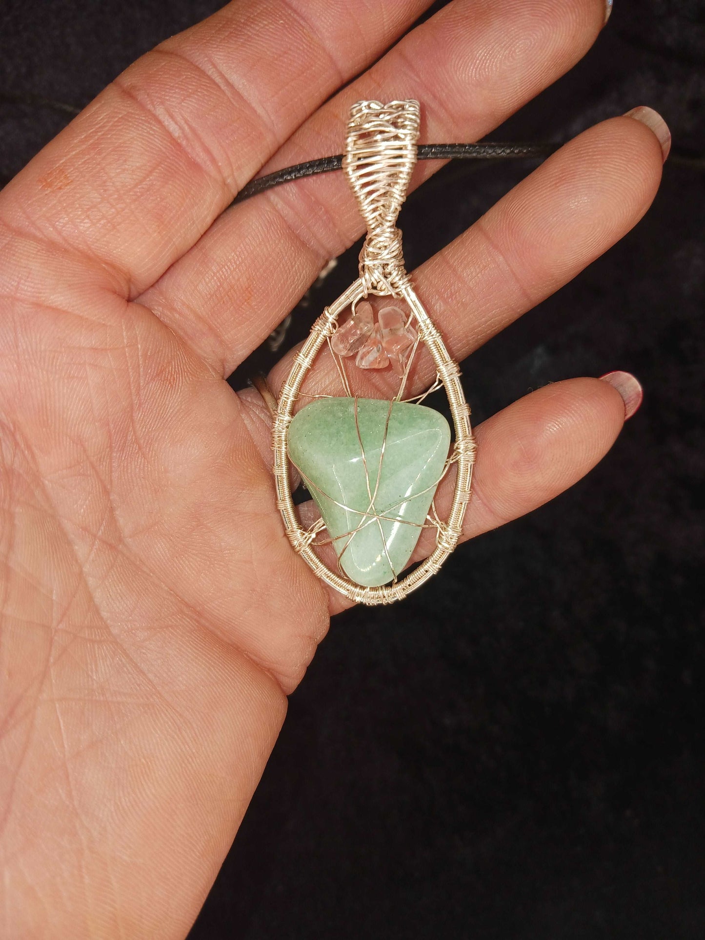 The Sea Princess - Green Aventurine crowned with Rose Quartz Pendant